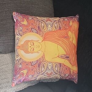 🕉Buddha Design Orange and Yellow Throw Pillow